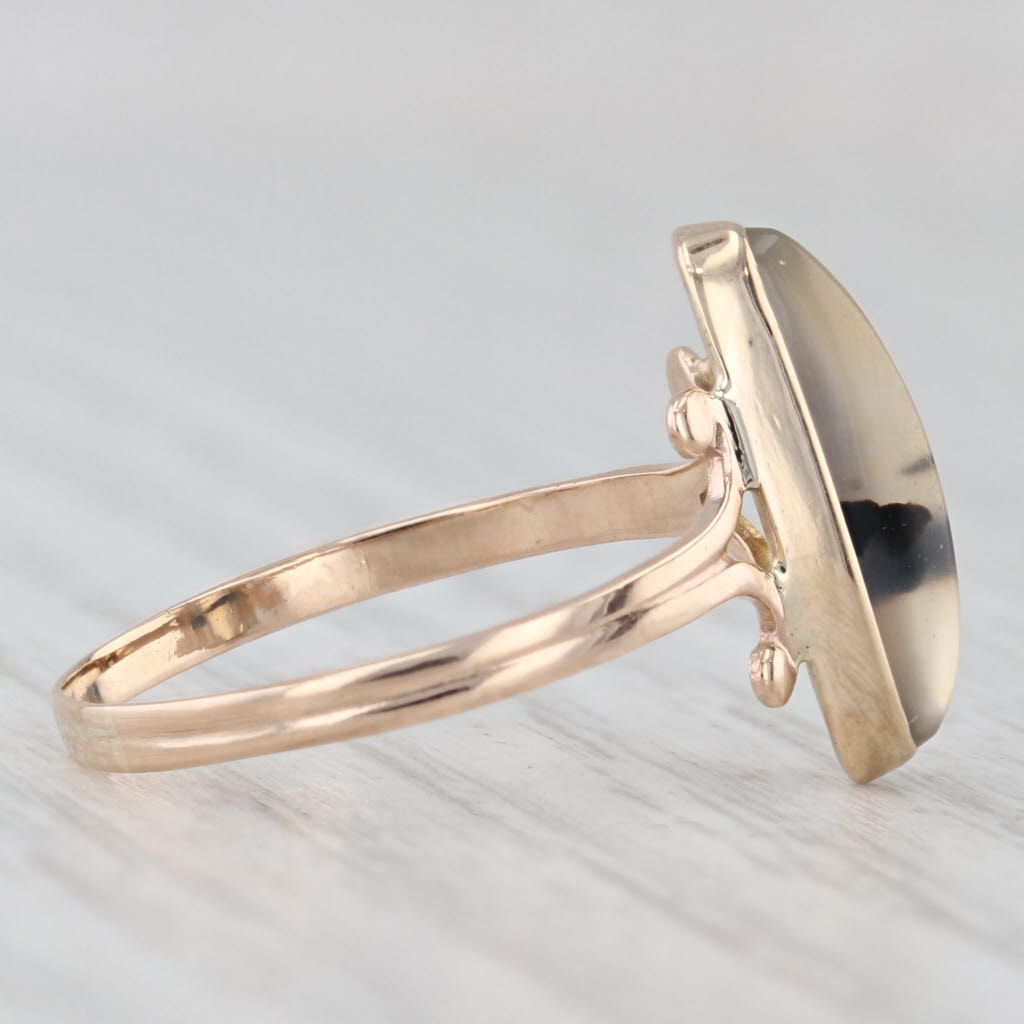 Vintage Agate Oval Cabochon Solitaire Ring 10k Yellow Gold Size 6.5