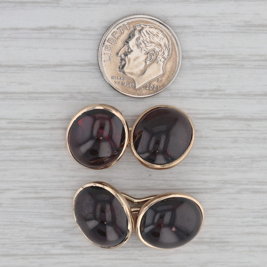 Gray Vintage Garnet Oval Cabochon Cufflinks 10k Yellow Gold
