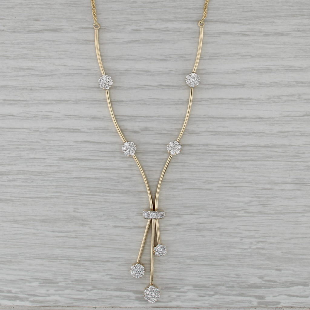 1.91ctw Diamond V Necklace 14k Yellow Gold 20" Wheat Chain Statement