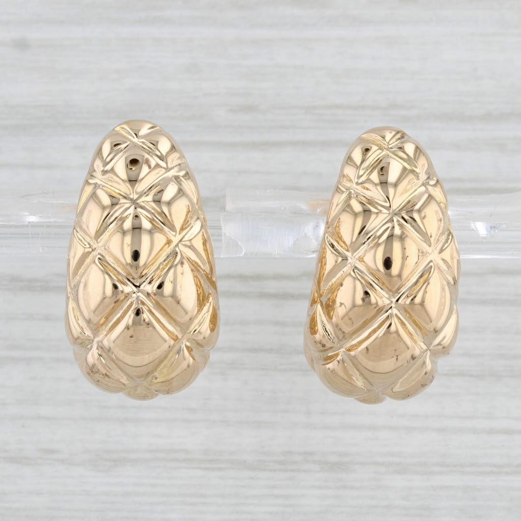Light Gray Cross Hatch Beveled Drop Earrings 18k Yellow Gold Italian