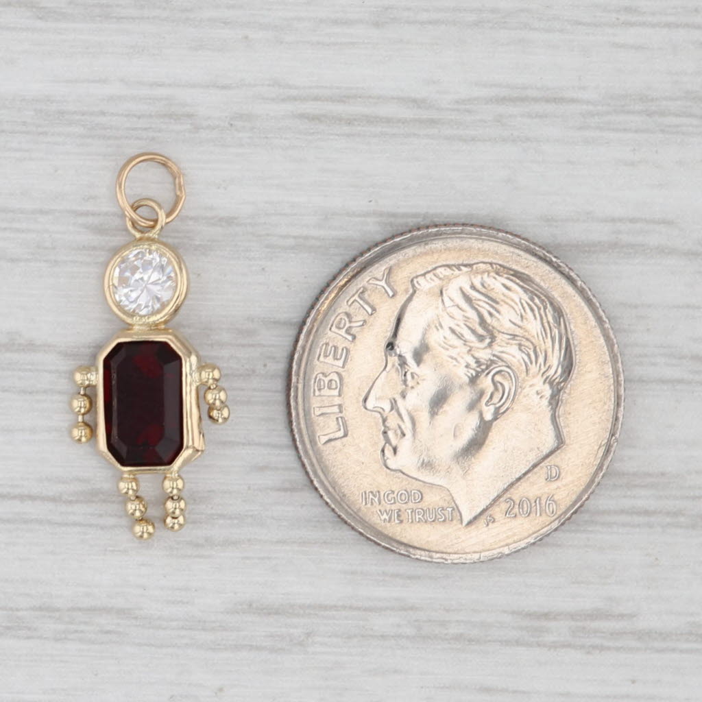Simulated Garnet January Birthstone Girl Pendant 14k Gold Cubic Zirconia Charm