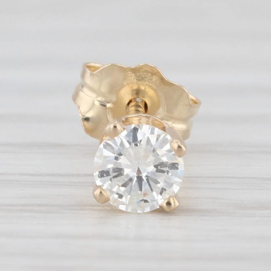 Light Gray Single 0.20ct Diamond Solitaire Stud Earring 14k Yellow Gold Round Brilliant