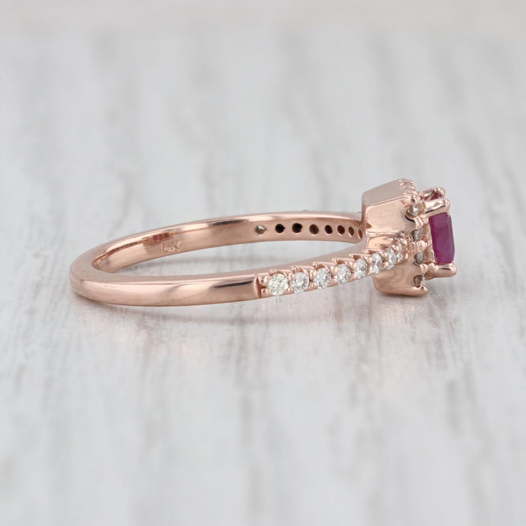 0.60ctw Ruby Diamond Halo Ring 14k Rose Gold Size 7 Engagement