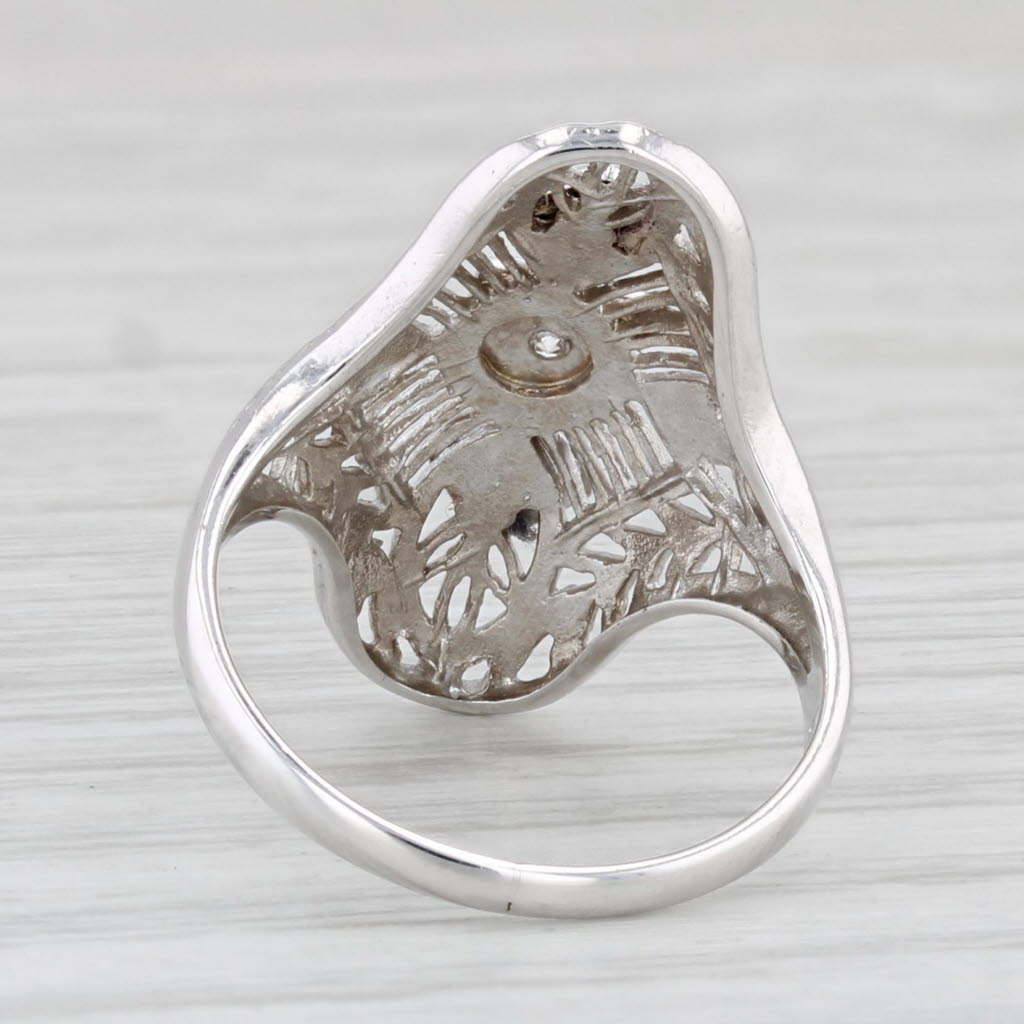 Light Gray Diamond Filigree Ring 10k White Gold Size 4.25 Vintage Art Deco