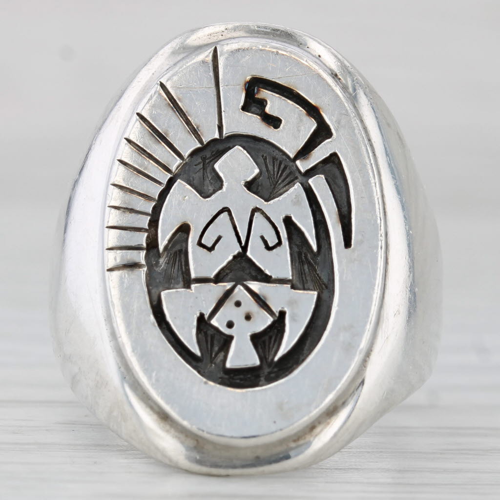 Light Gray Large Peterson Native American Navajo Turtle Ring Sterling Silver Size 11