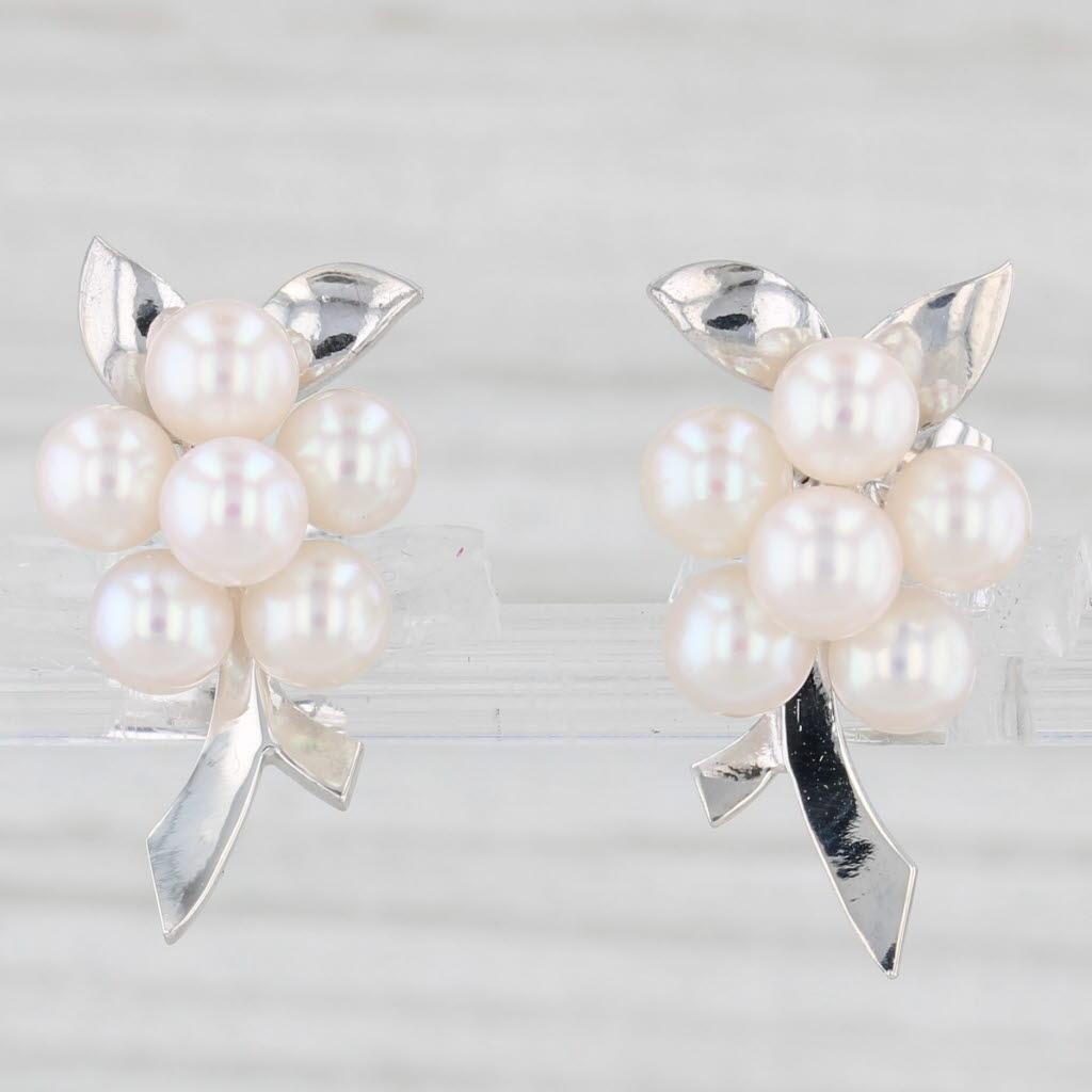 Light Gray Mikimoto Pearl Cluster Stud Earrings Sterling Silver w/ Box
