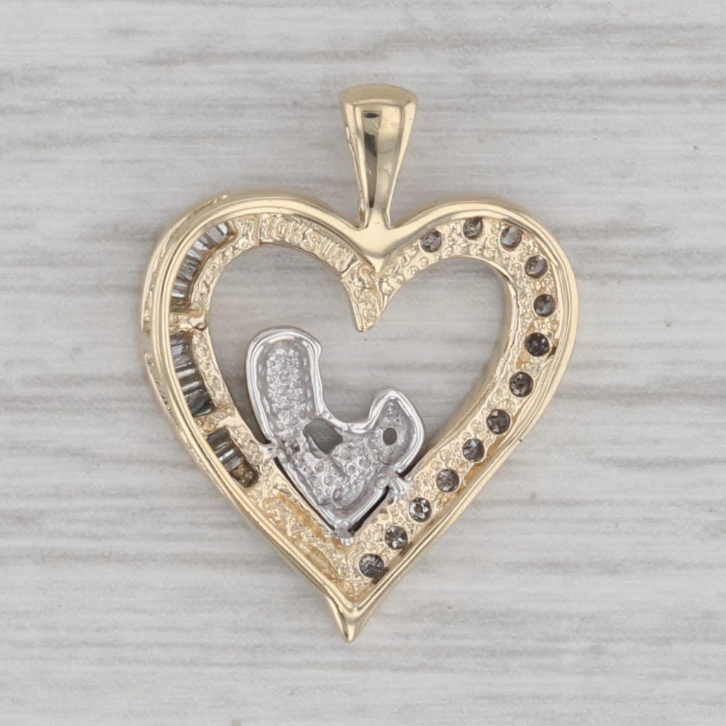 Gray 0.20ctw Diamond Mother Child Open Heart Pendant 10k Yellow White Gold