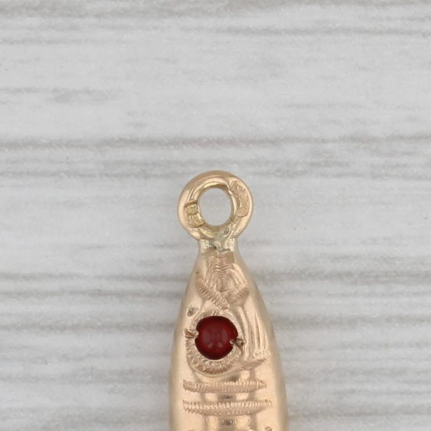 Gray Articulating Fish Charm 800 Yellow Gold Red Glass Eye Nautical Pendant