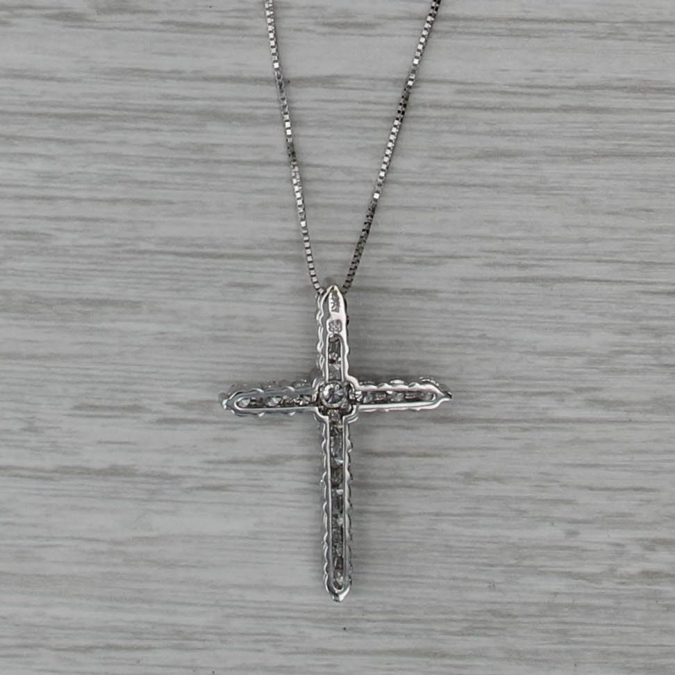 0.81ctw Diamond Cross Pendant 14k White Gold 18.75" Box Chain