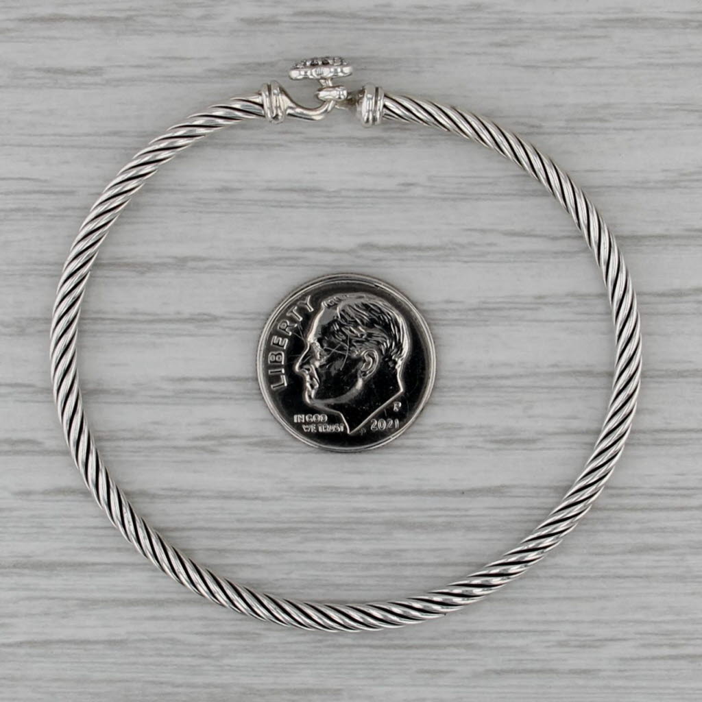 David Yurman Diamond Heart Classic Cable Bangle Bracelet Sterling Silver 6.25"