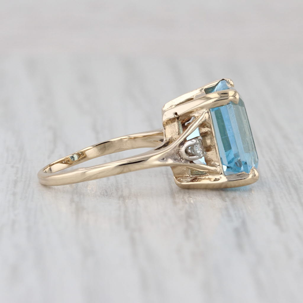 8.85ctw Emerald Cut Blue Topaz Diamond Ring 14k Yellow Gold Size 5.5