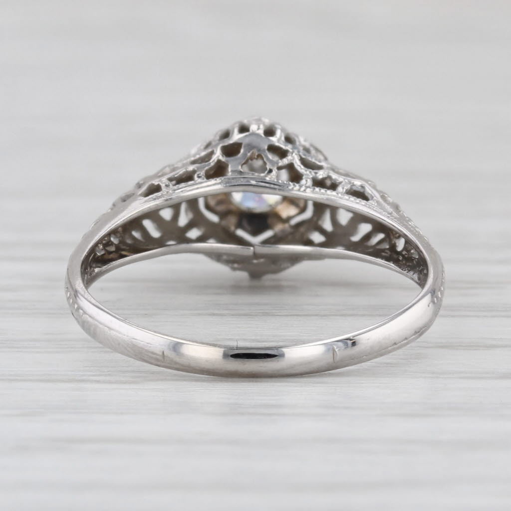 Art Deco 0.20ct Diamond Solitaire Engagement Ring 18k White Gold Filigree Sz 6.5