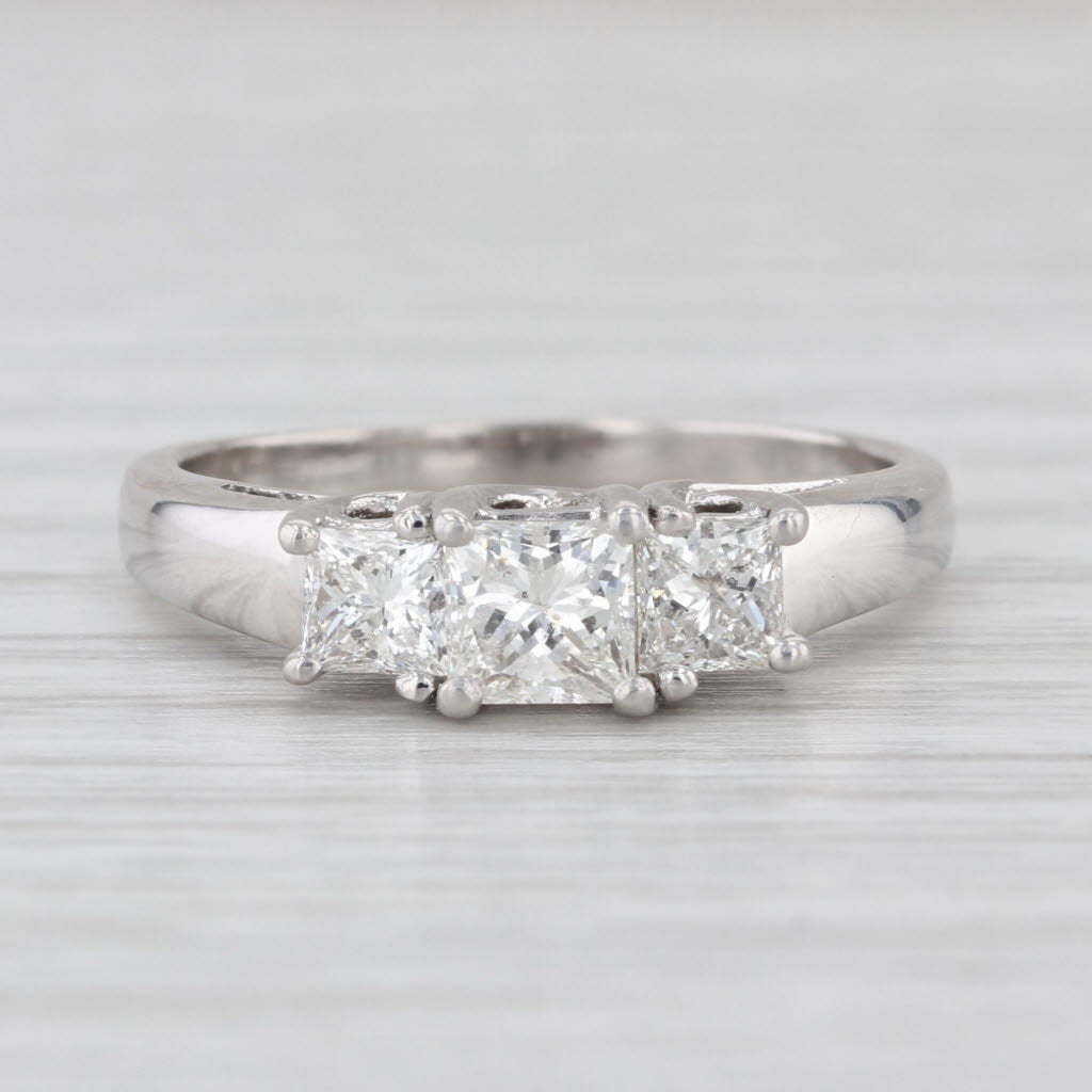 0.87ctw Princess Diamond 3-Stone Engagement Ring 14k White Gold Size 6.5