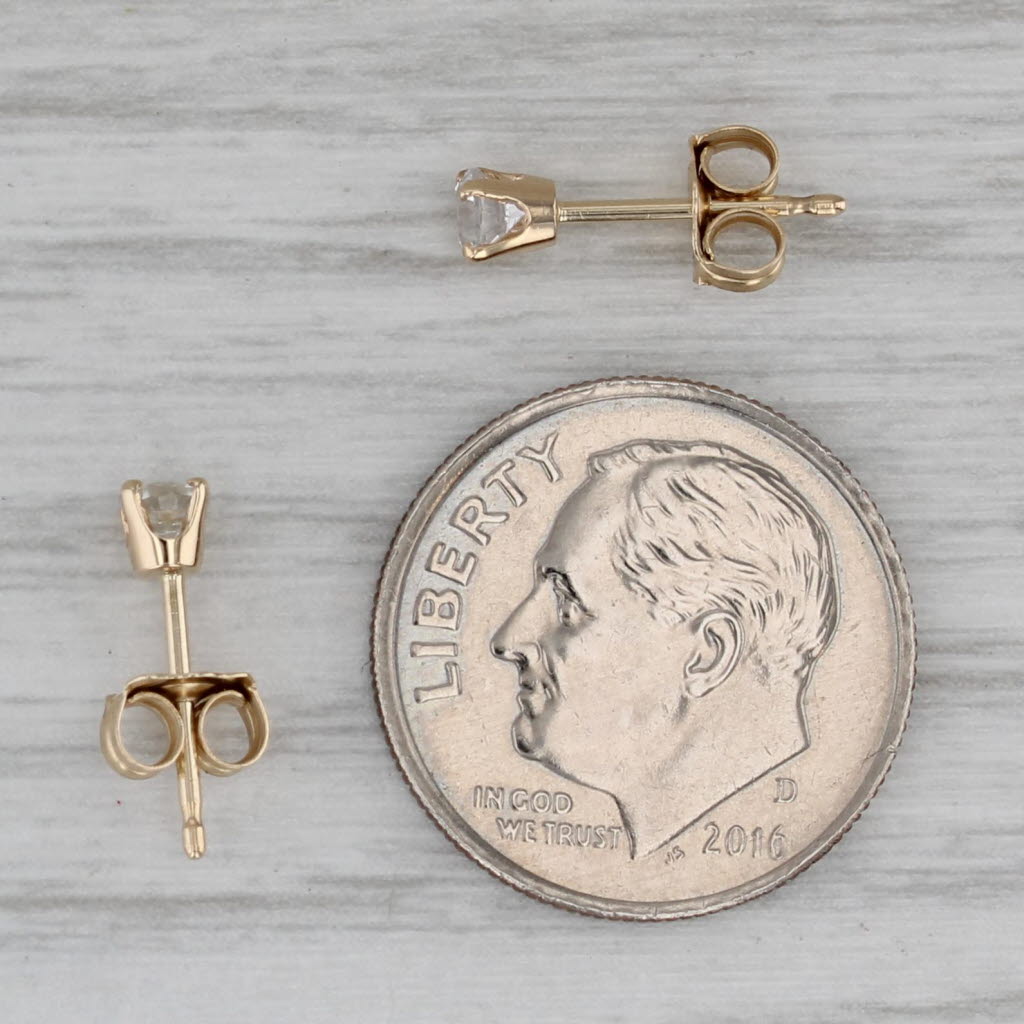 Gray 0.24ctw White Sapphire Stud Earrings 14k Yellow Gold Round Brilliant Solitaires