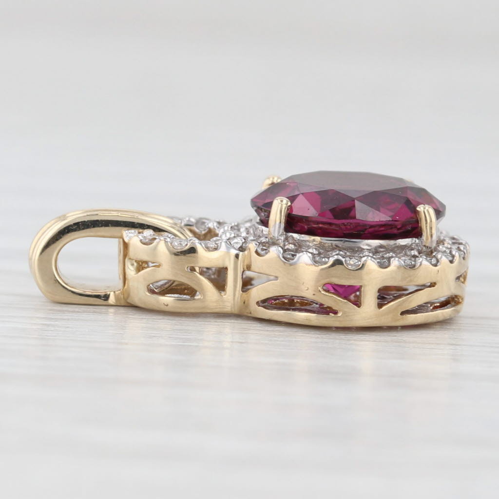 Light Gray 3.15ctw Rhodolite Garnet Diamond Halo Pendant 14k Yellow Gold