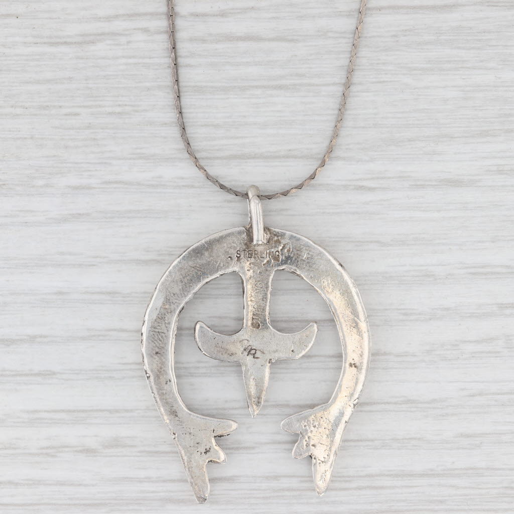 Sterling Silver Navajo Sandcast Naja Vintage Native American Pendant Necklace
