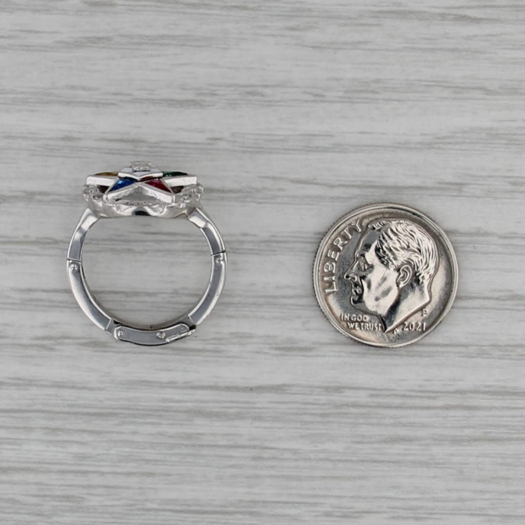 Masonic Order Eastern Star Signet Ring 14k White Gold Size 5 Arthritc Shank