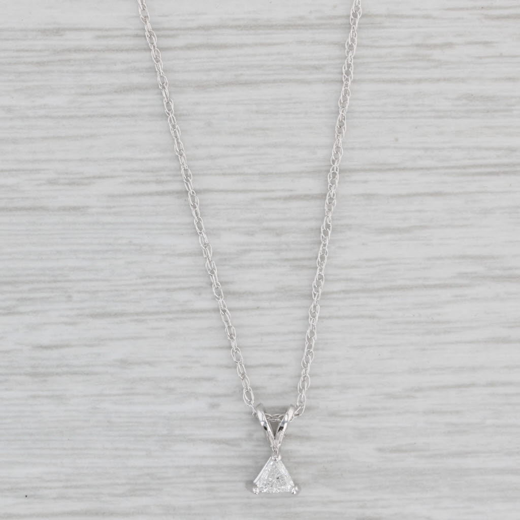Light Gray 0.18ct Trillion Diamond Solitaire Pendant Necklace 14k White Gold 19" Rope Chain