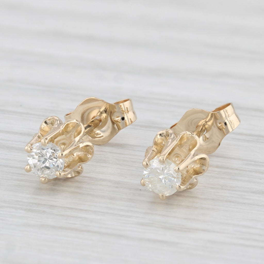 Light Gray Vintage 0.23ctw Diamond Stud Earrings 14k Yellow Gold Round Solitaire Studs
