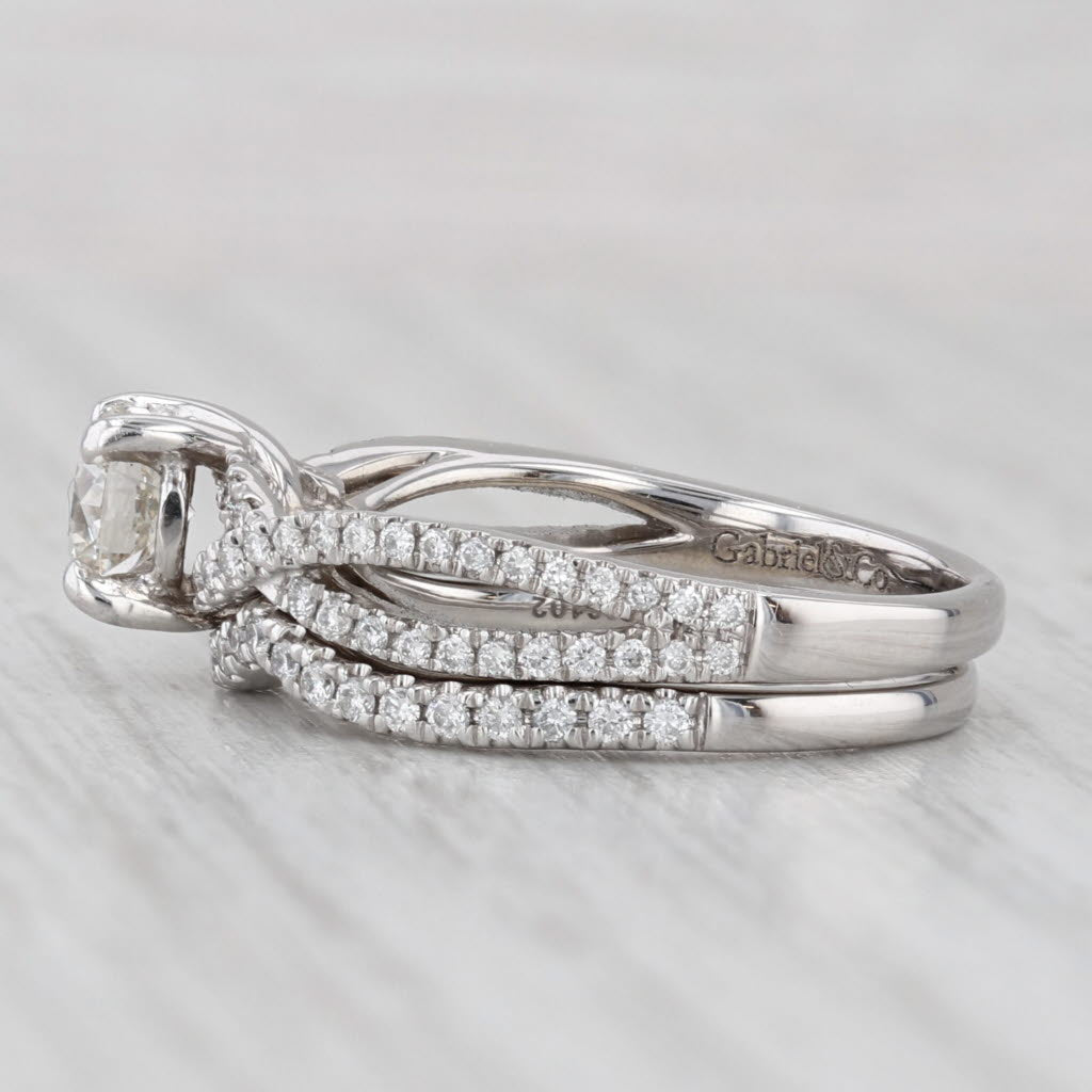 Light Gray Gabriel & Co 0.94ctw Diamond Engagement Ring Wedding Guard Band 14k Gold GIA
