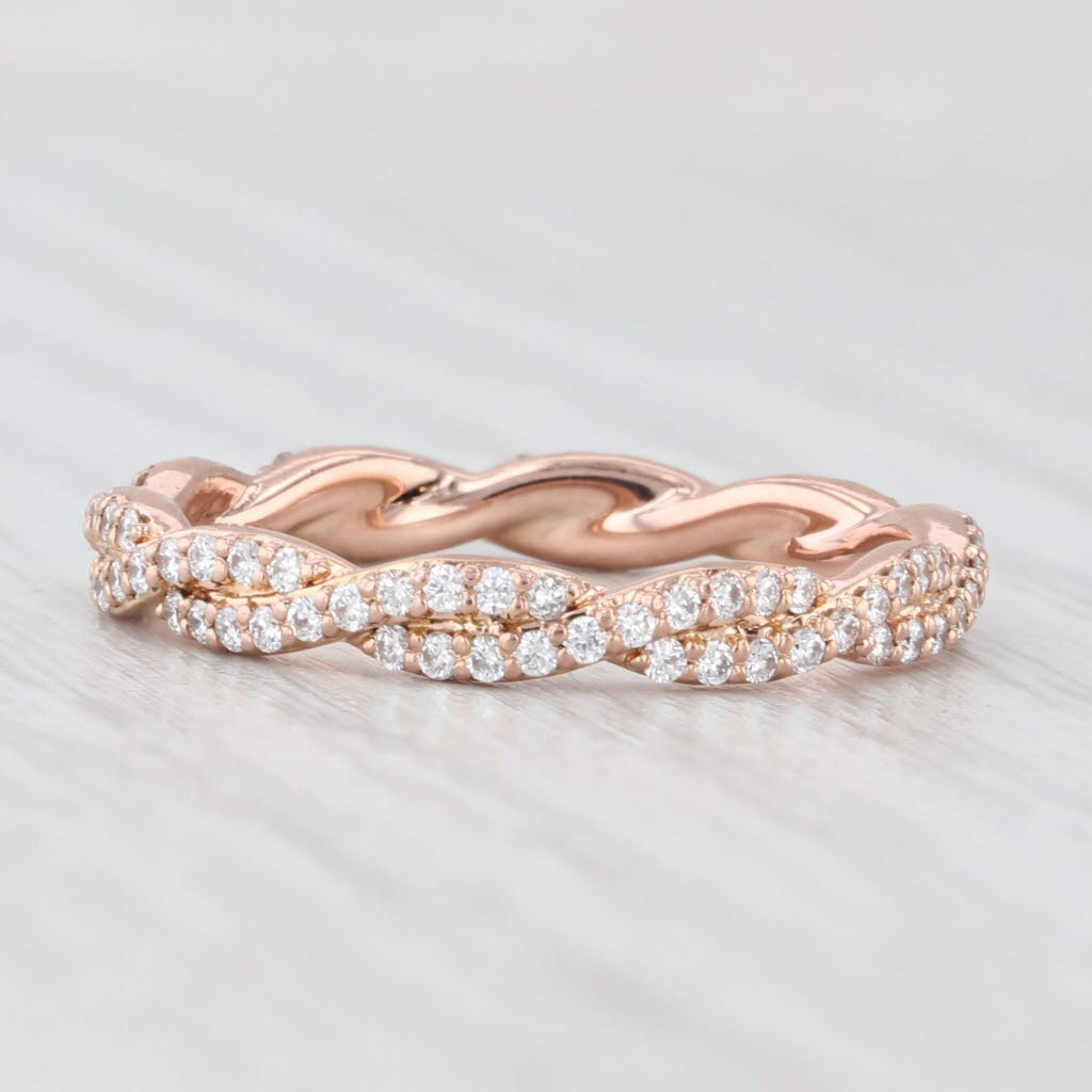 Light Gray 0.50ctw Diamond Woven Band 14k Rose Gold Stackable Wedding Ring Art Carved