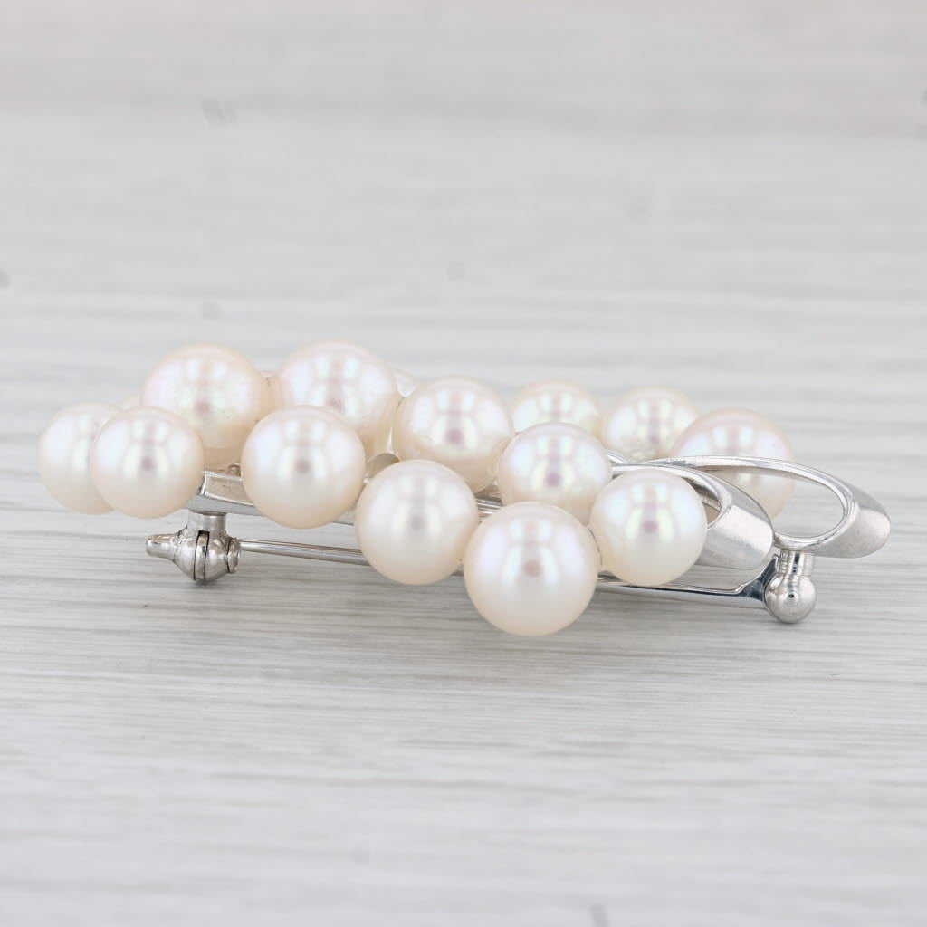 Light Gray Mikimoto Vintage Cultured Pearl Brooch 14k White Gold Flower Spray Statement Pin