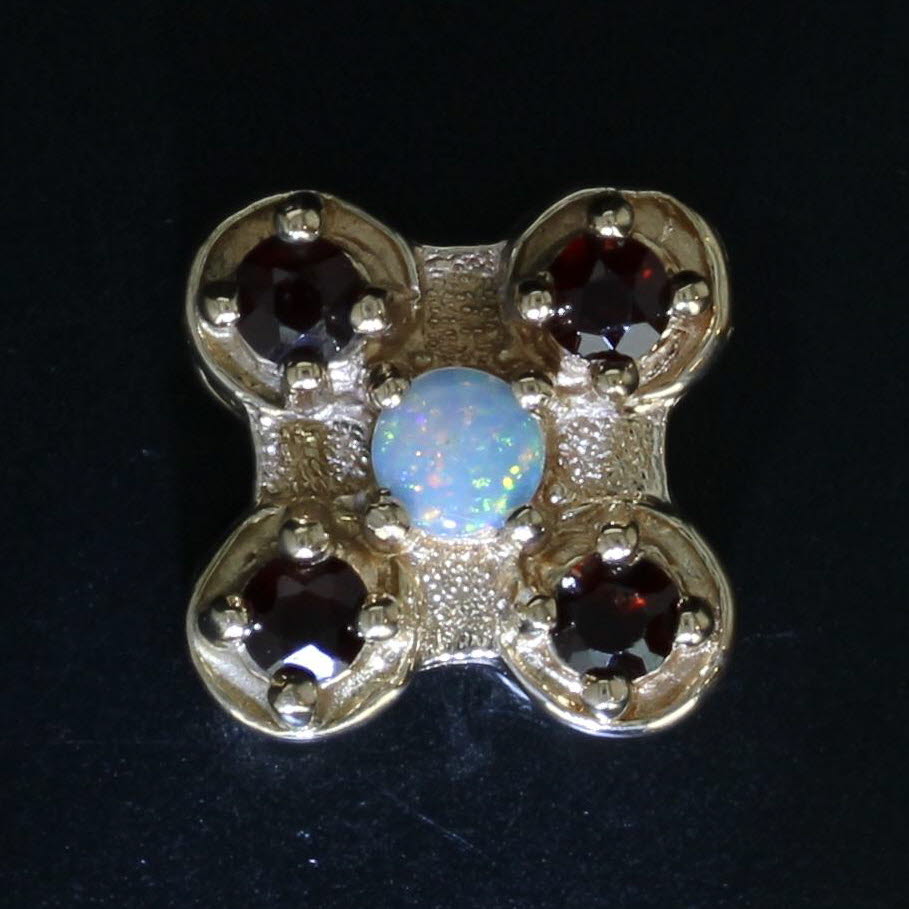 Black Garnet Opal Slide Bracelet Charm 14k Yellow Gold Vintage Old Victoria