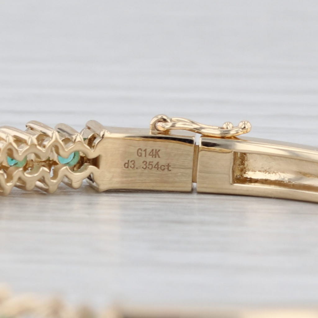New 3.35ctw Emerald Diamond Bangle Bracelet 14k Yellow Gold 6.5" Hinged