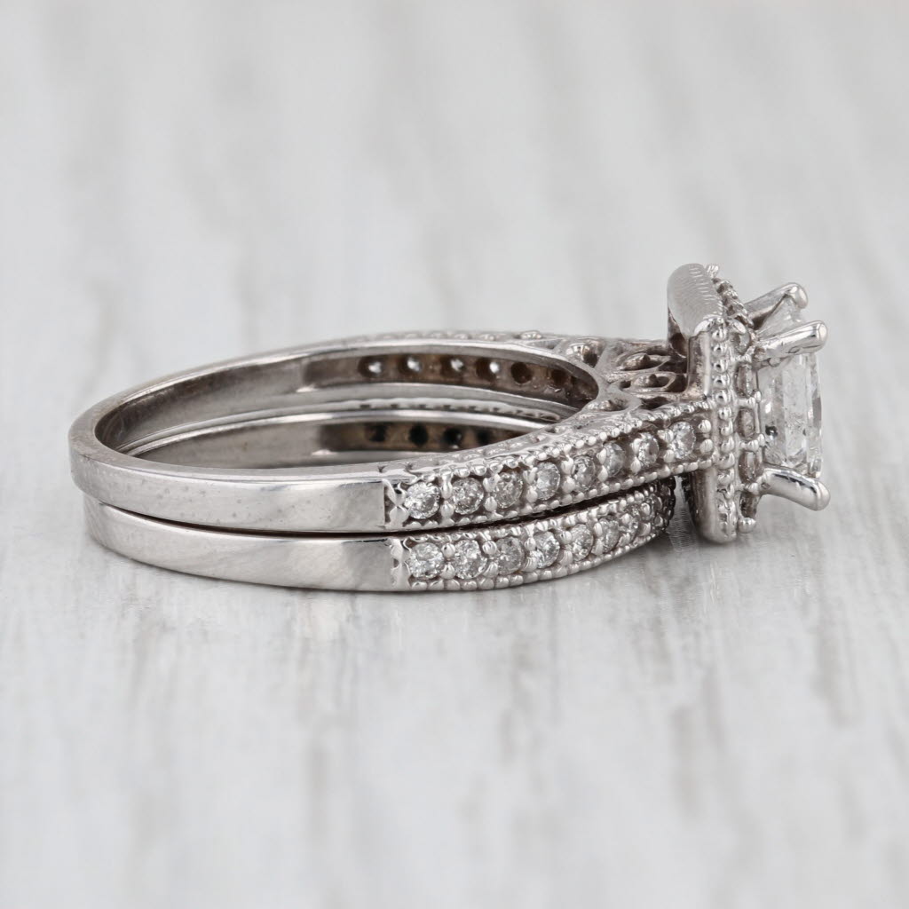 1.50ctw Princess Diamond Halo Engagement Ring Wedding Band Set 14k White Gold