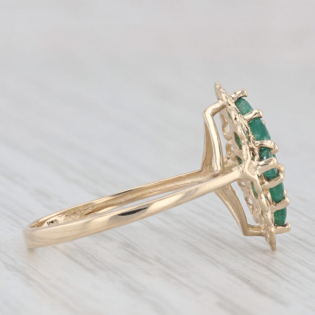 Light Gray 0.65ctw Emerald Cluster Ring 10k Yellow Gold Heart Halo Size 7