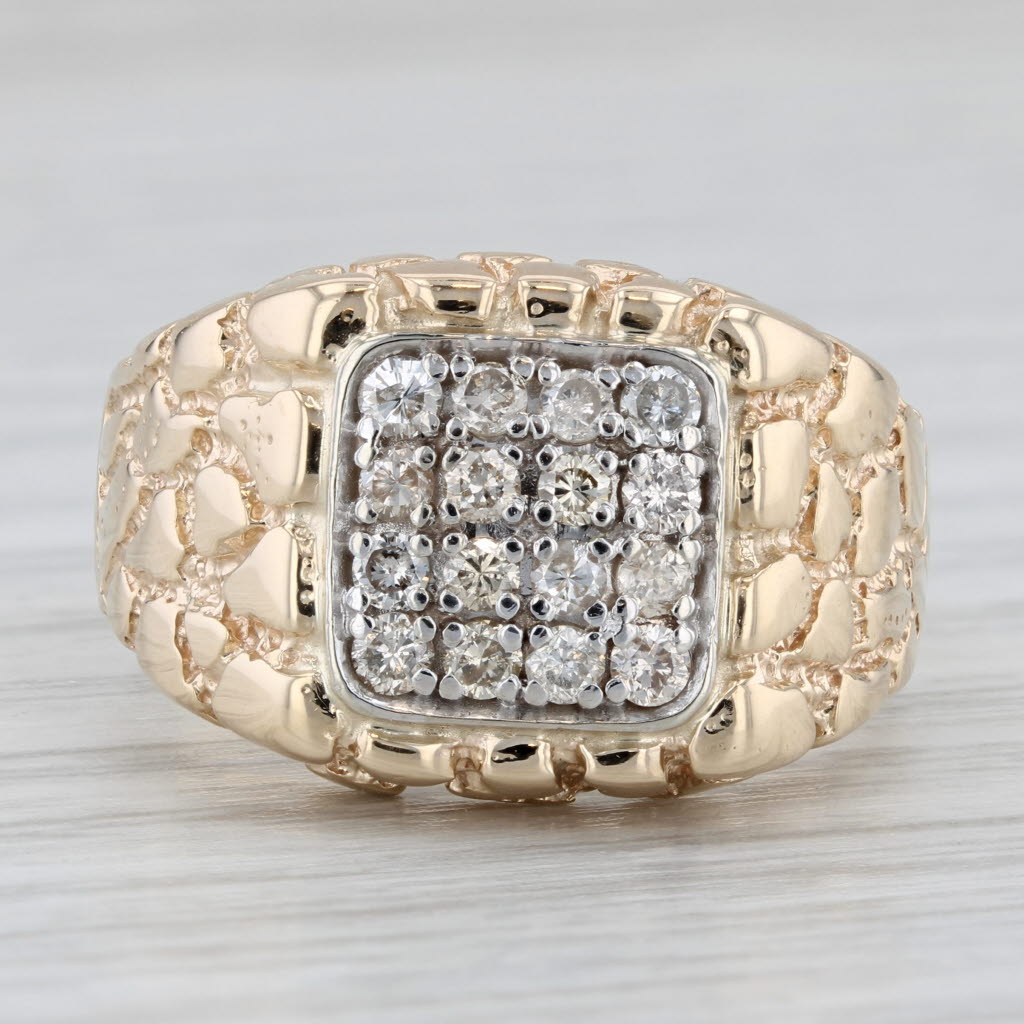 Gray 0.40ctw Pave Diamond Gold Nugget Ring 10k Yellow Gold Size 9.75 Men's