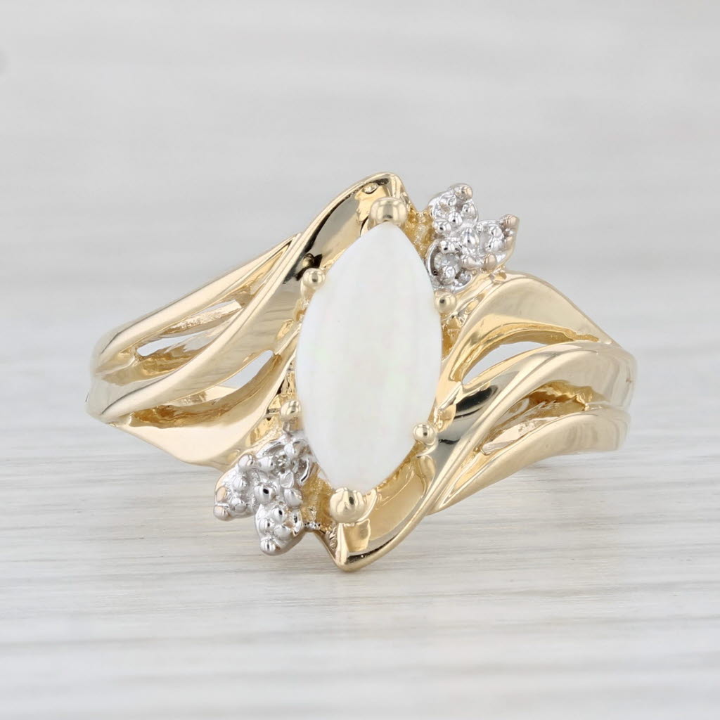 Light Gray Opal Marquise Diamond Ring 10k Yellow Gold Size 7