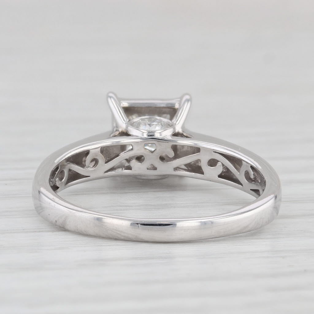 Light Gray 0.85ctw Princess Diamond Engagement Ring 14k White Gold Size 8.5 Cathedral Band