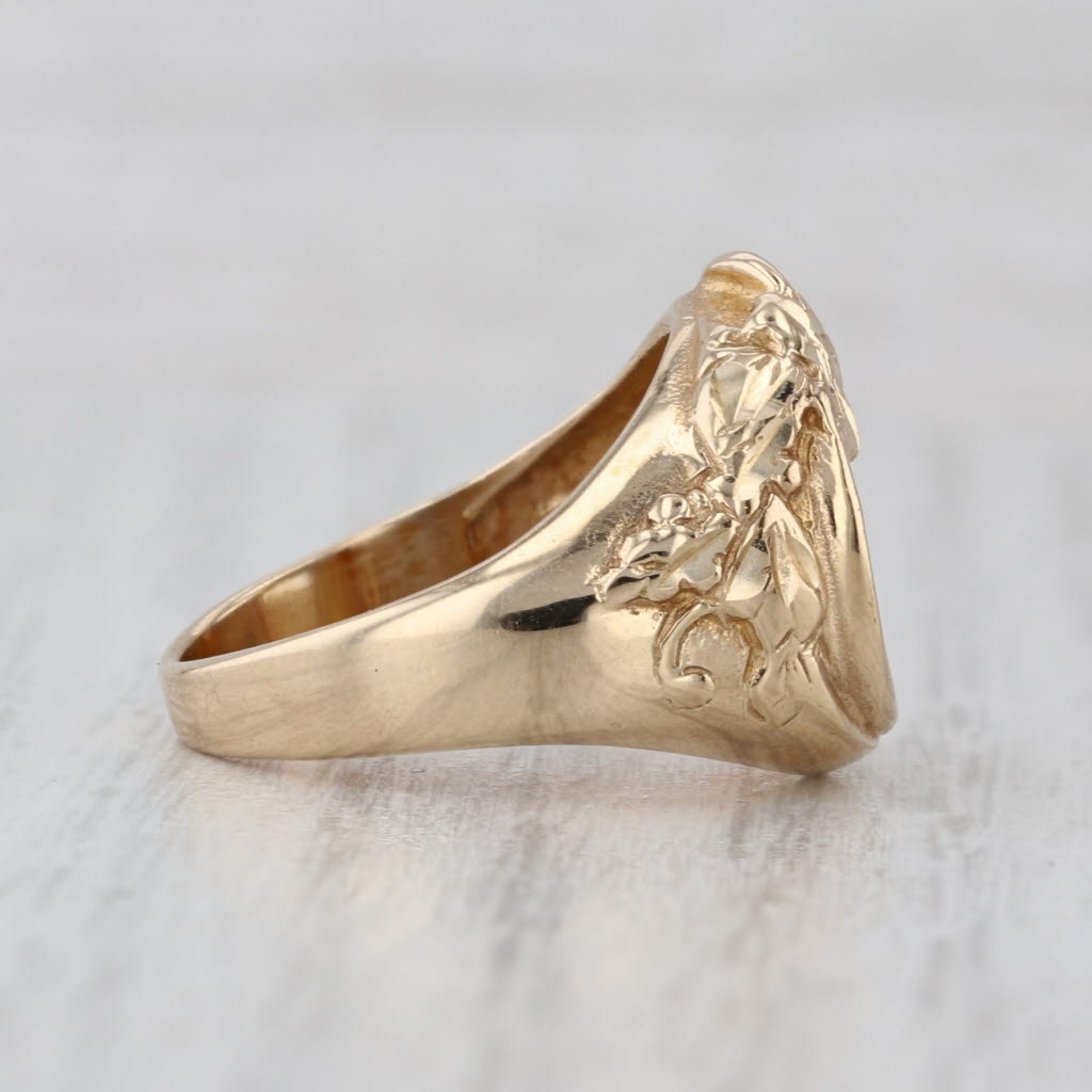 Floating Gold Nuggets Leaf Signet Ring 14k Yellow Gold Size 7 Floral