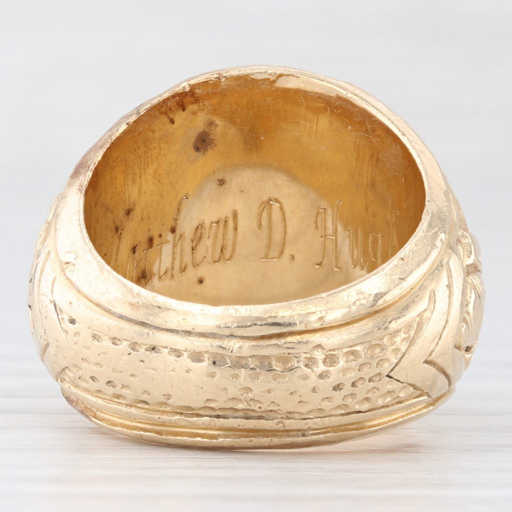 Antique White Diamond A & M College of Texas Class Ring 10k Yellow Gold Engraved Signet