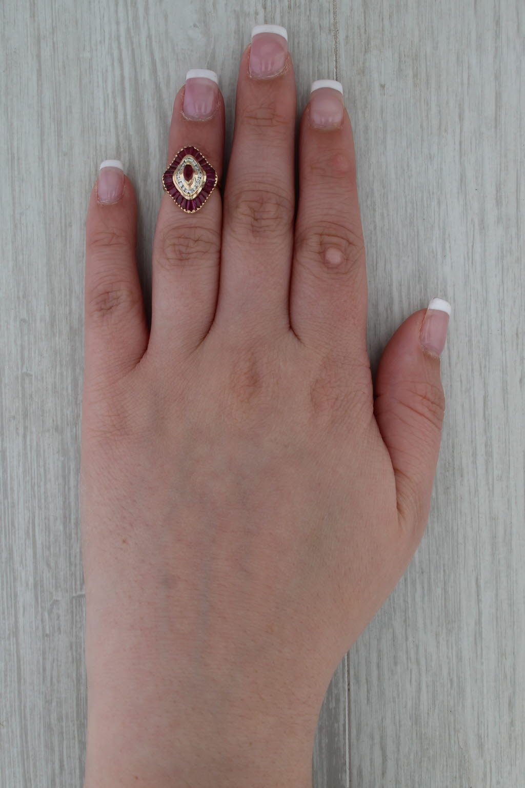 1.63ctw Contoured Ruby Diamond Halo Ring 14k Yellow Gold Small Size 1.75