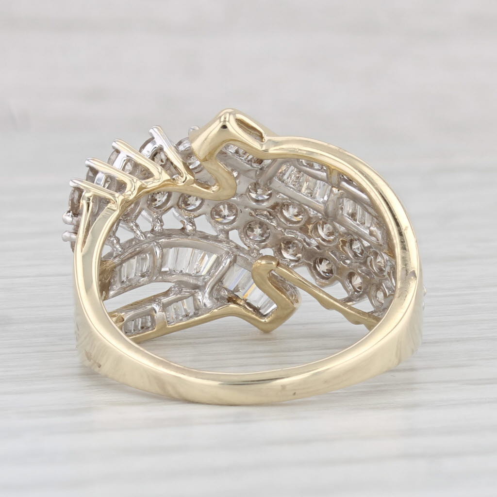 Light Gray 2.10ctw Diamond Cluster Bypass Ring 10k Yellow Gold Size 9 Cocktail