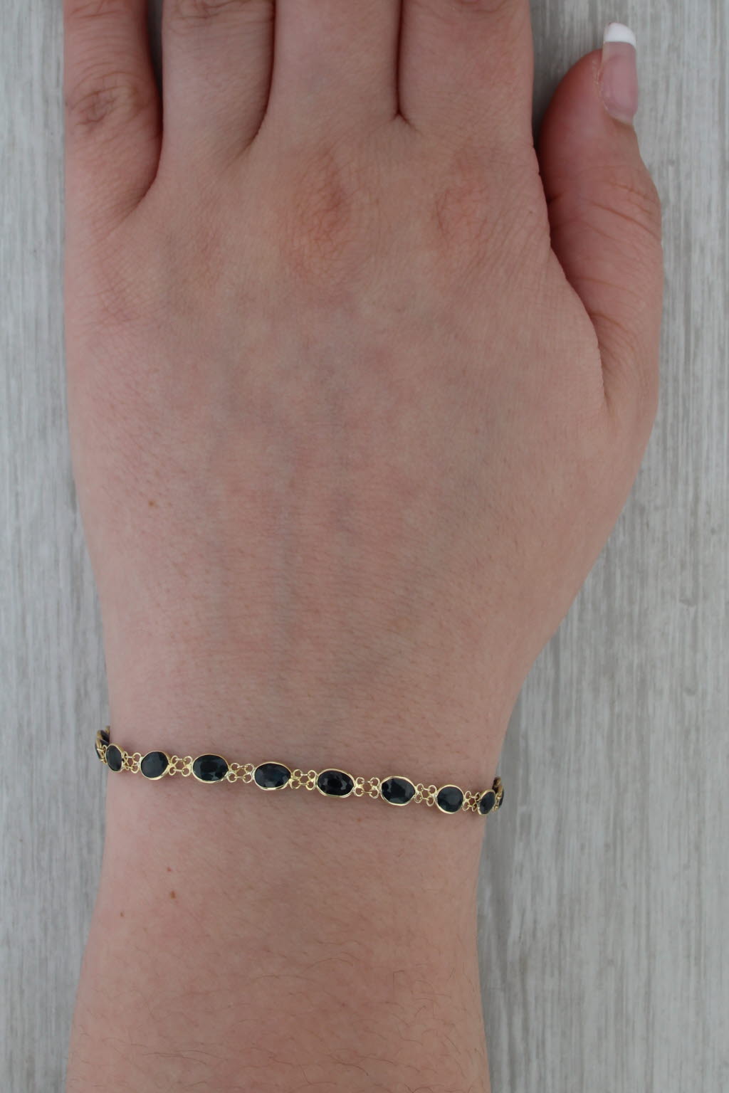6.60ctw Blue Sapphire Tennis Bracelet 18k Yellow Gold 7" 4.1mm