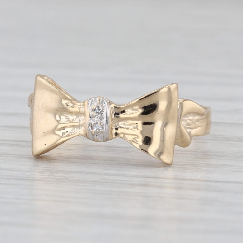 Diamond Accented Bow Tie Ring 14k Yellow Gold Size 6 Stackable