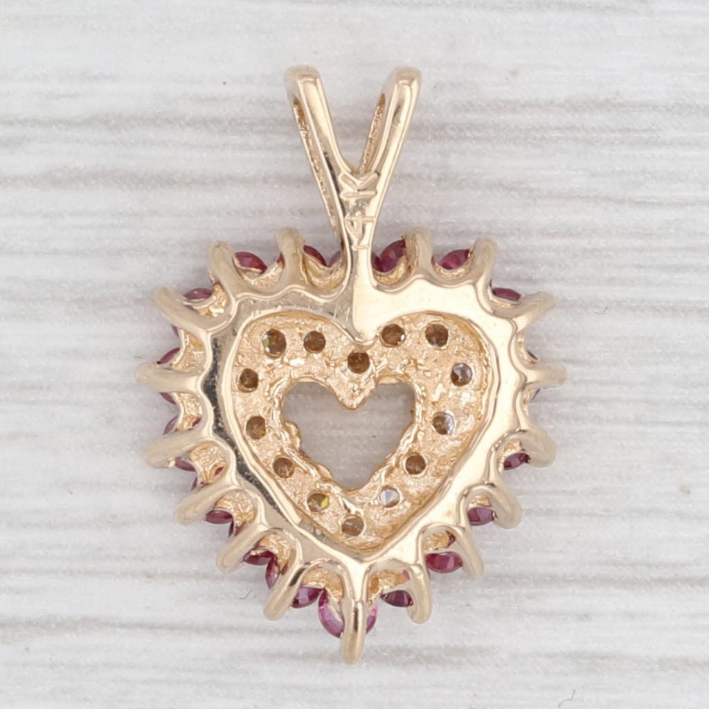 Light Gray 0.75ctw Ruby Diamond Open Heart Pendant 14k Yellow Gold Small Drop