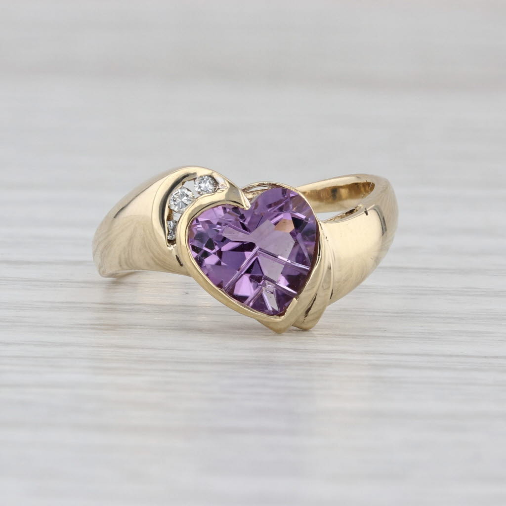 1.38ctw Amethyst Heart Diamond Bypass Ring 14k Yellow Gold Size 7.5