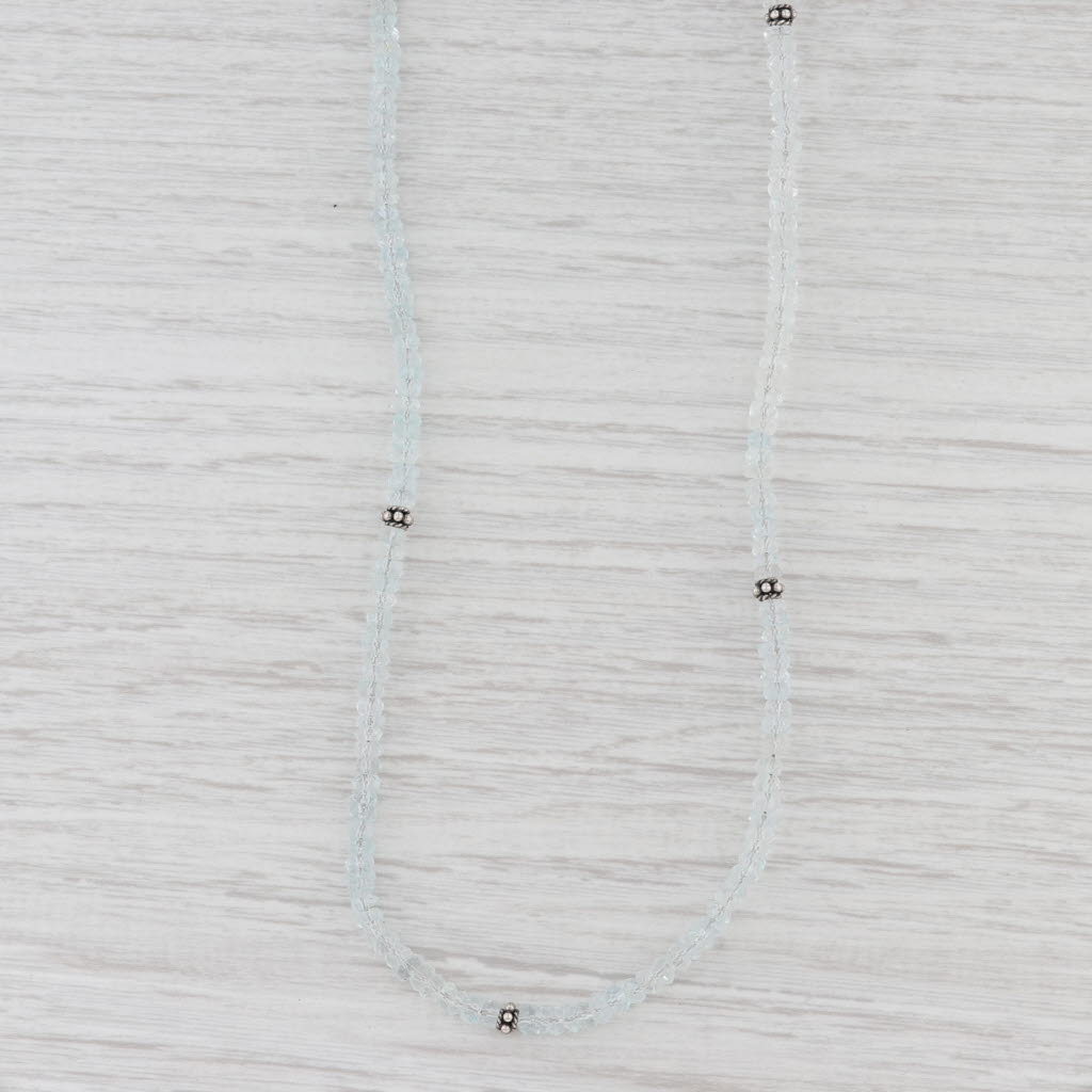 New Nina Wynn Harmony Necklace Aquamarine Bead Sterling Silver Long Adjustable