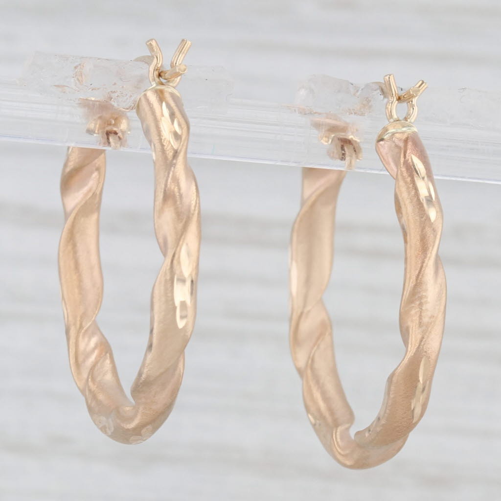Light Gray Twist Hoop Earrings 14k Yellow Gold Snap Top Round Hoops