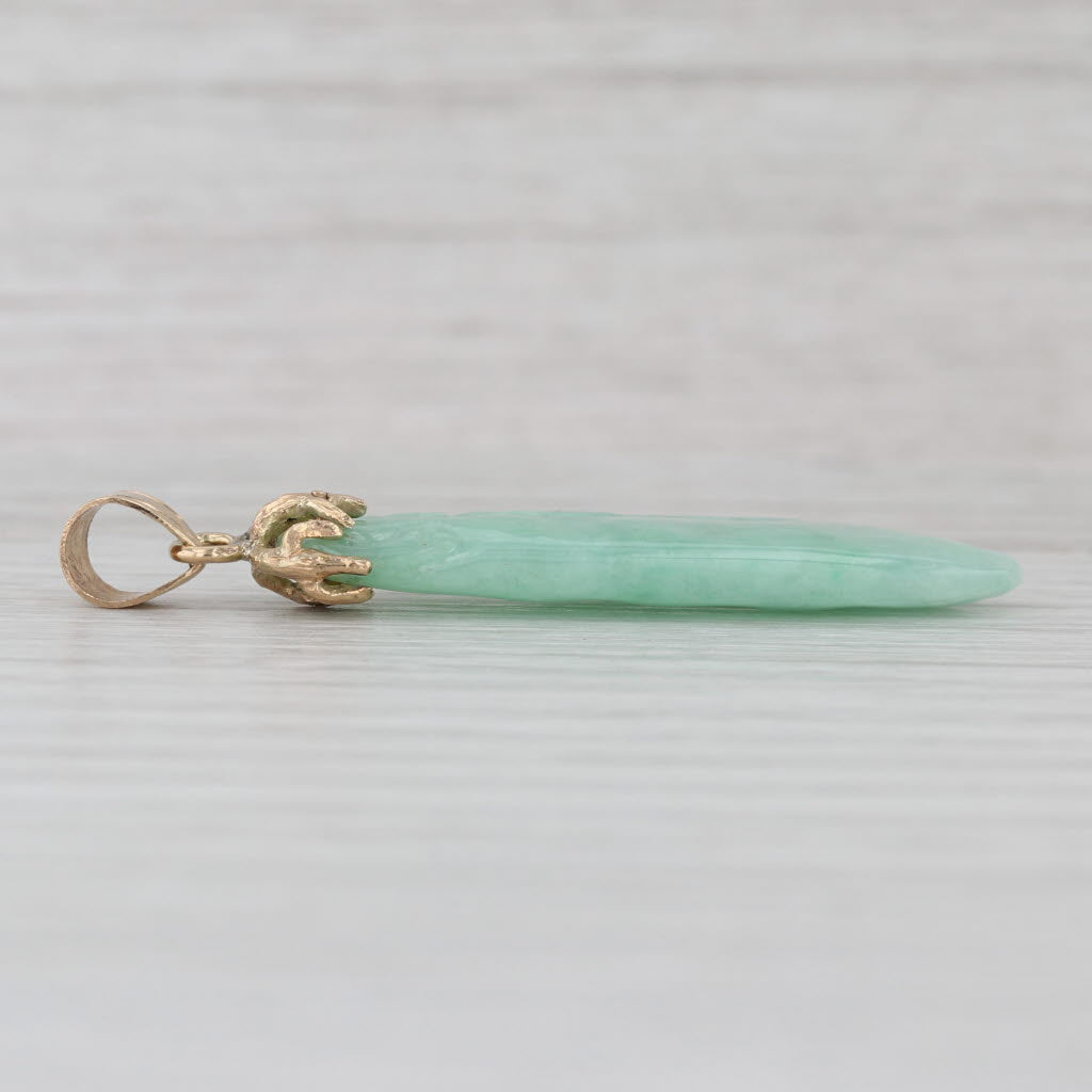 Green Jadeite Jade Carved Drop Pendant 14k Yellow Gold