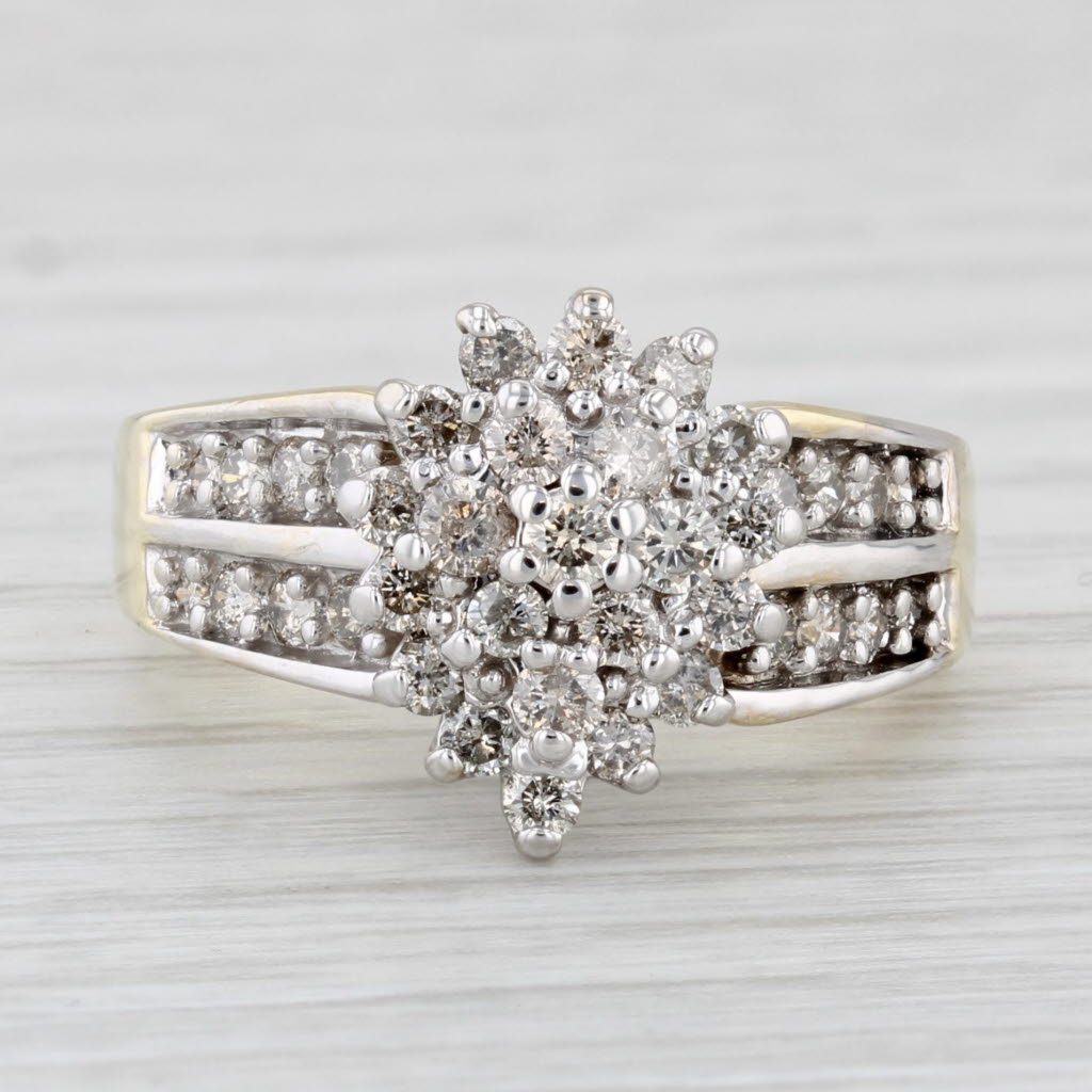 Light Gray 0.85ctw Diamond Cluster Ring 10k Yellow Gold Size 7 Engagement