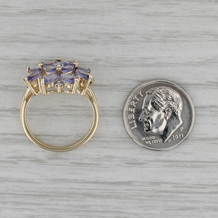1.83ctw Tanzanite Diamond Cluster Ring 14k Yellow Gold Size 6