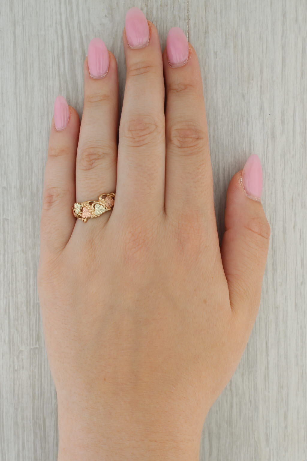 Rosy Brown Coleman Co Black Hills Gold Floral Leaf Ring 10k Rose Green Yellow Gold Sz 9.25