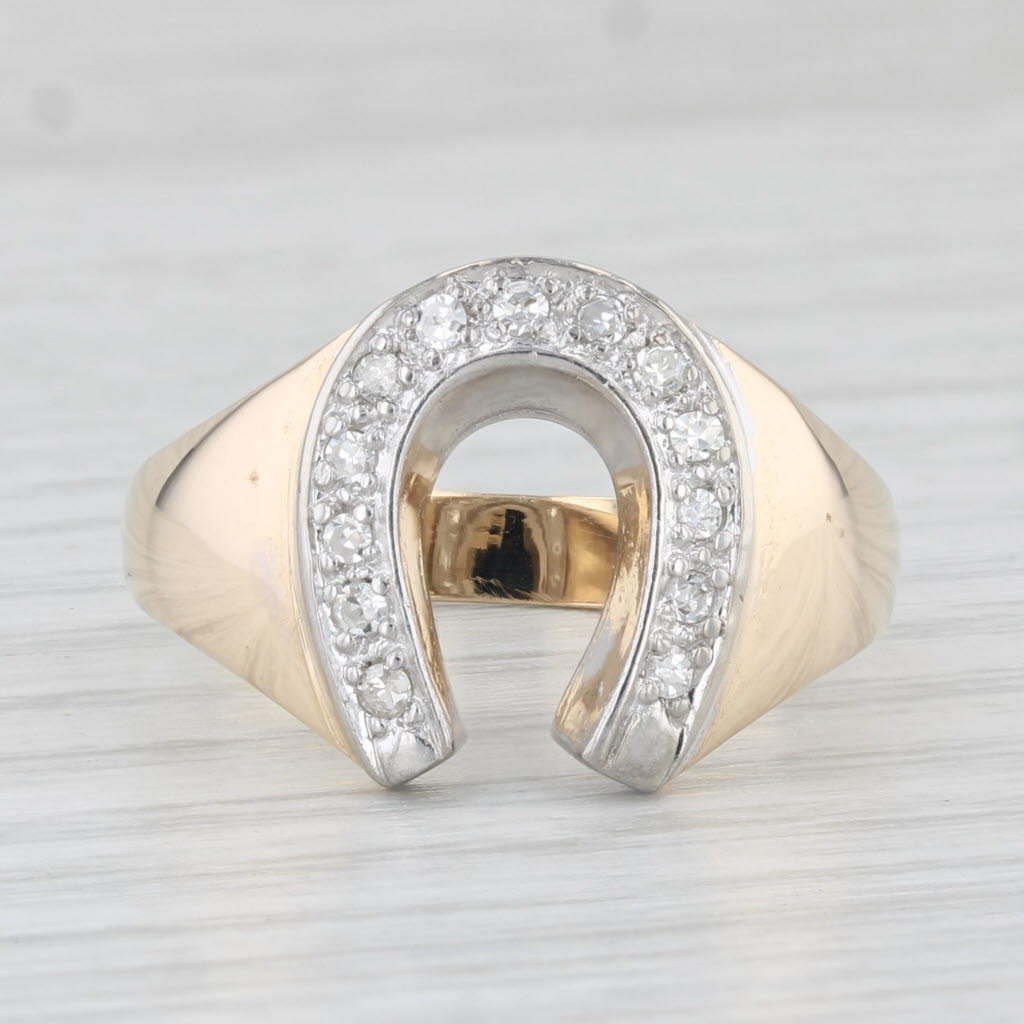 Light Gray 0.18ctw Diamond Horseshoe Ring 10k Yellow Gold Size 8.25 Luck Western