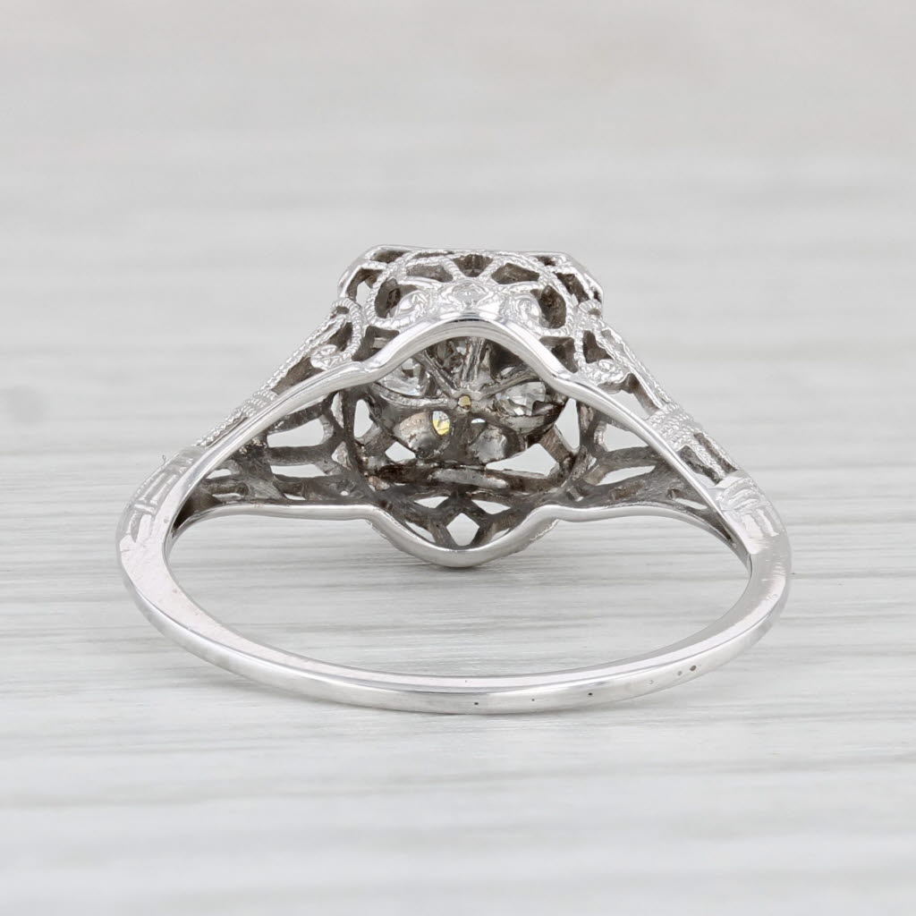 Light Gray Art Deco 0.25ctw Diamond Solitaire Ring 18k White Gold Filigree Sz 6 Engagement