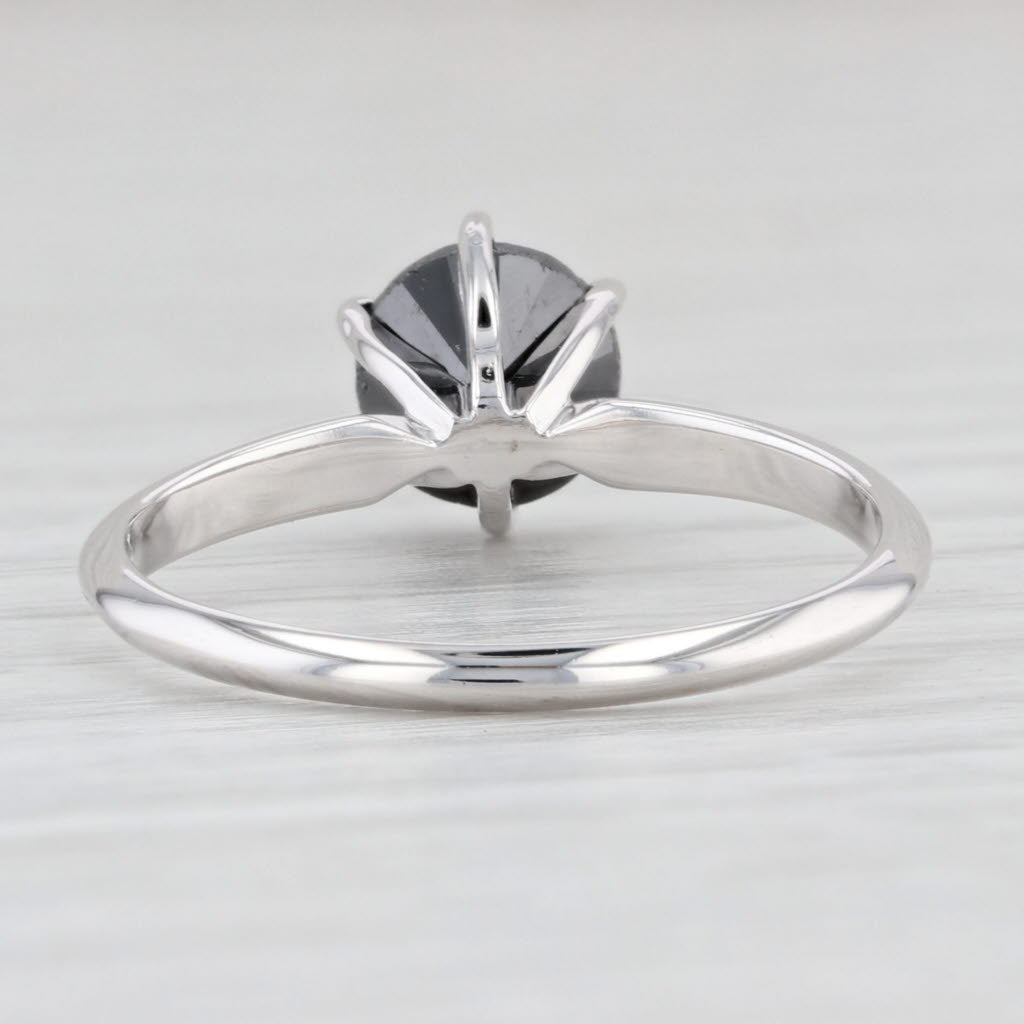 Light Gray 1.62ct Black Diamond Ring 14k White Gold Size 7 Round Solitaire